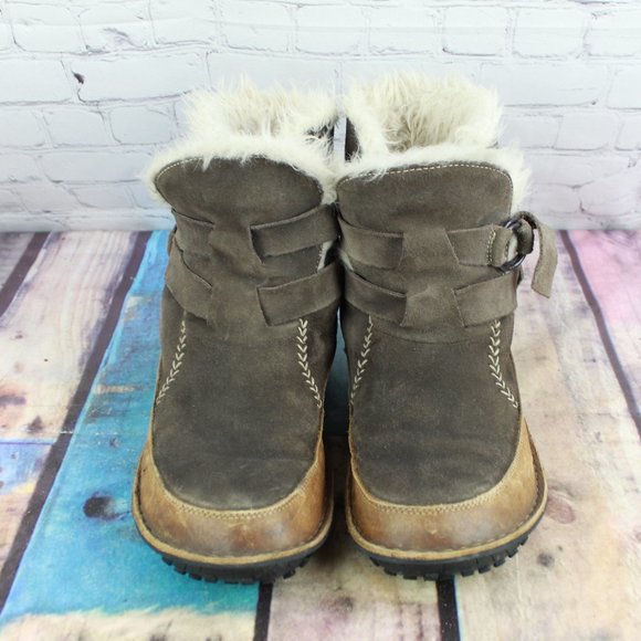 Sorel Tootega Brown Suede Fur Lined Ankle Strap Winter Boots Size 6 M - Picture 5 of 9